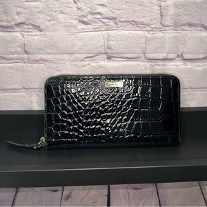 Kate Spade Black Faux Crocodile Patent Leather Wallet